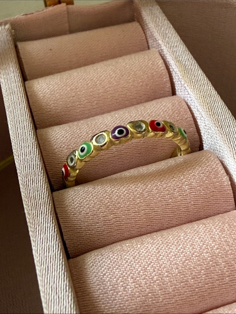 Gold Multi-Color Evil Eye Stackable Ring - Picture 3 of 5